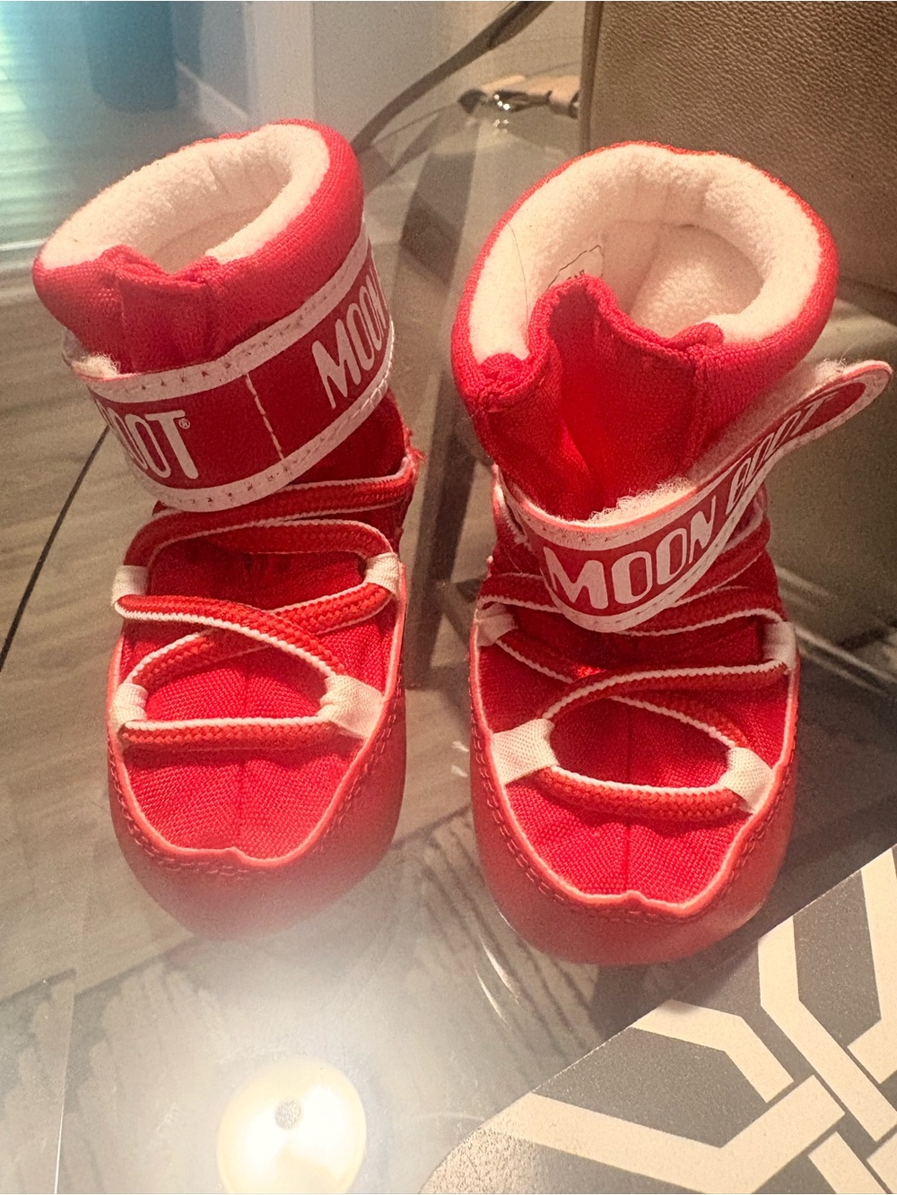 Moon Boot Kids Bright Red Winter Boots with White Trim